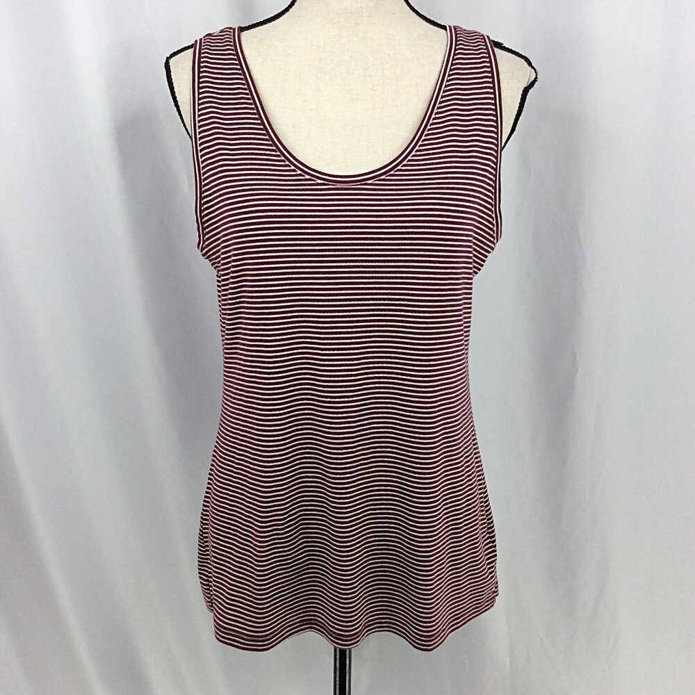 Old Navy Tank Top Womens Size 1X Burgundy Red Striped Scoop Neck Cotton Modal‎